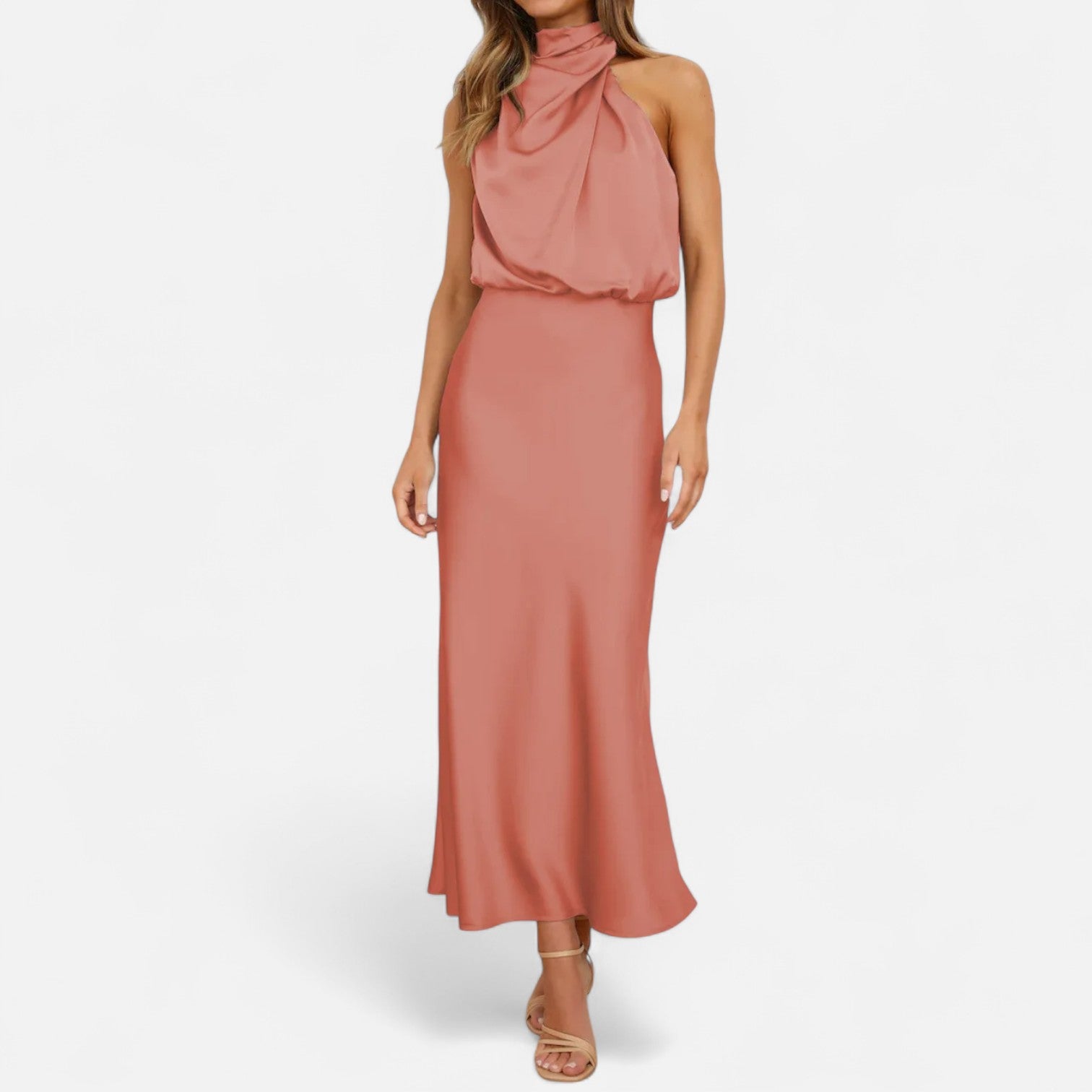 Sofia Maris Women’s Satin Sleeveless Long Dress – Fluid Drape, Timeless Elegance - Sofia Maris