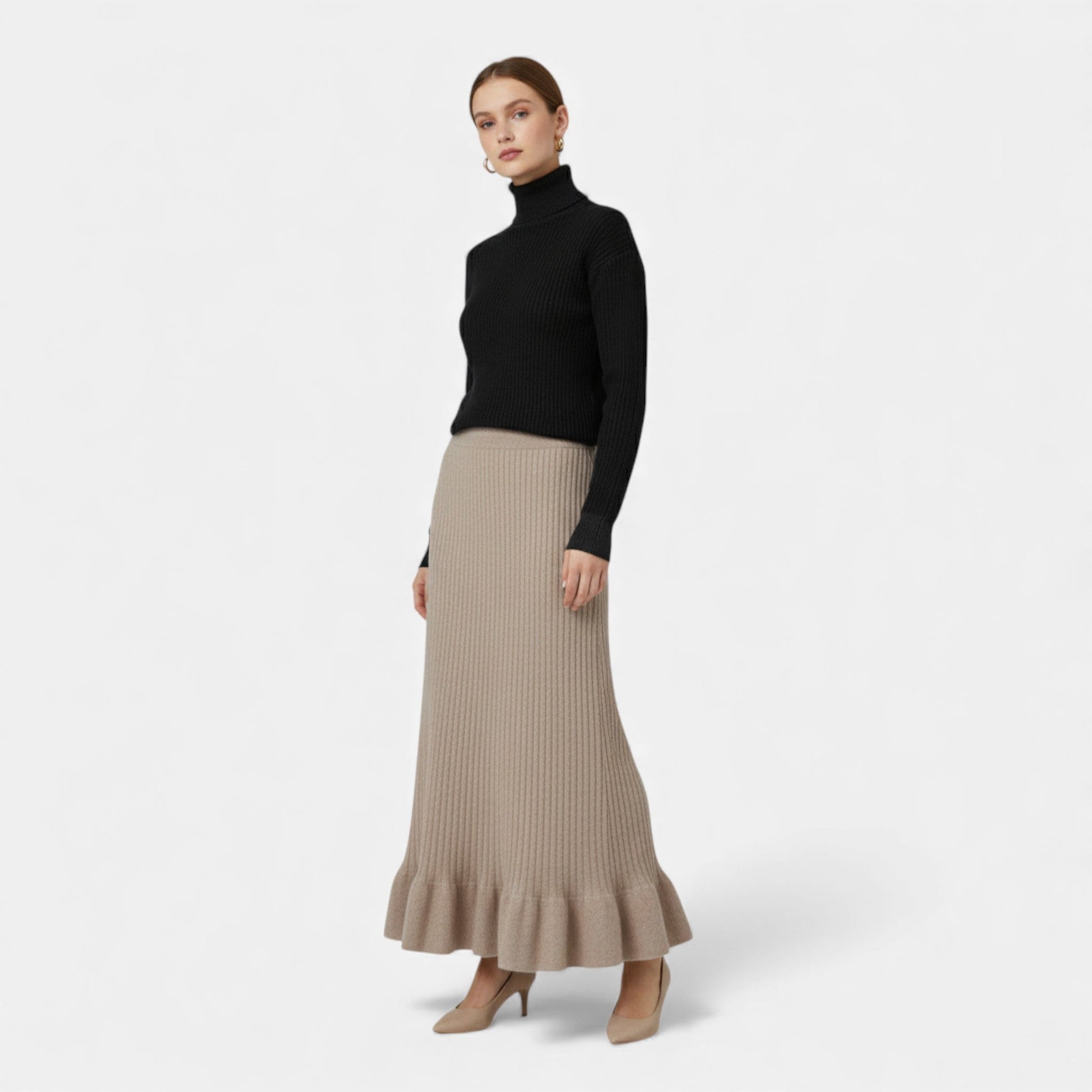 Women’s High-Waist Ribbed Knitted Skirt - Sofia Maris