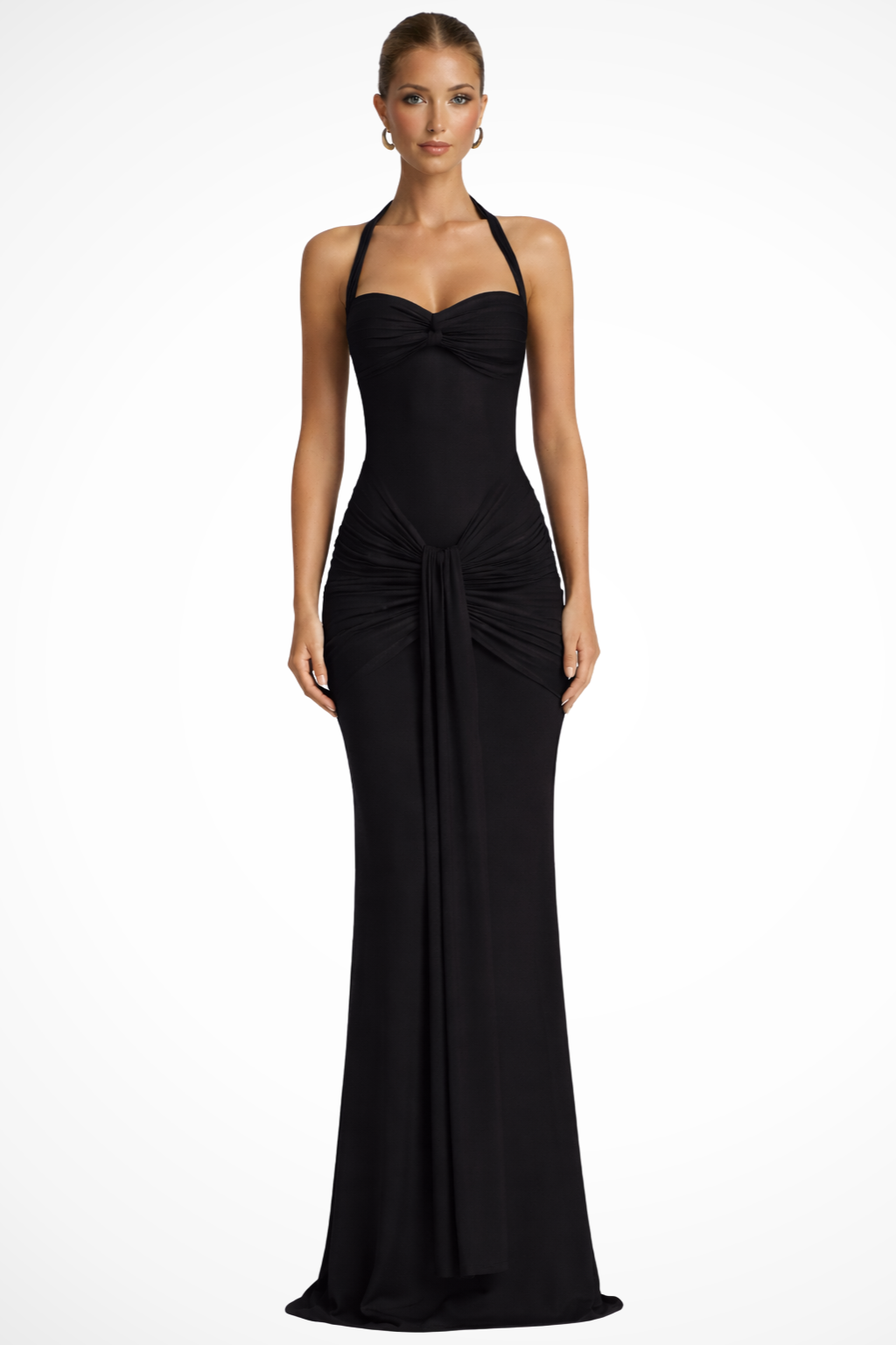 Celine | Women Halter Neck Ruched Wedding Guest Maxi Dress