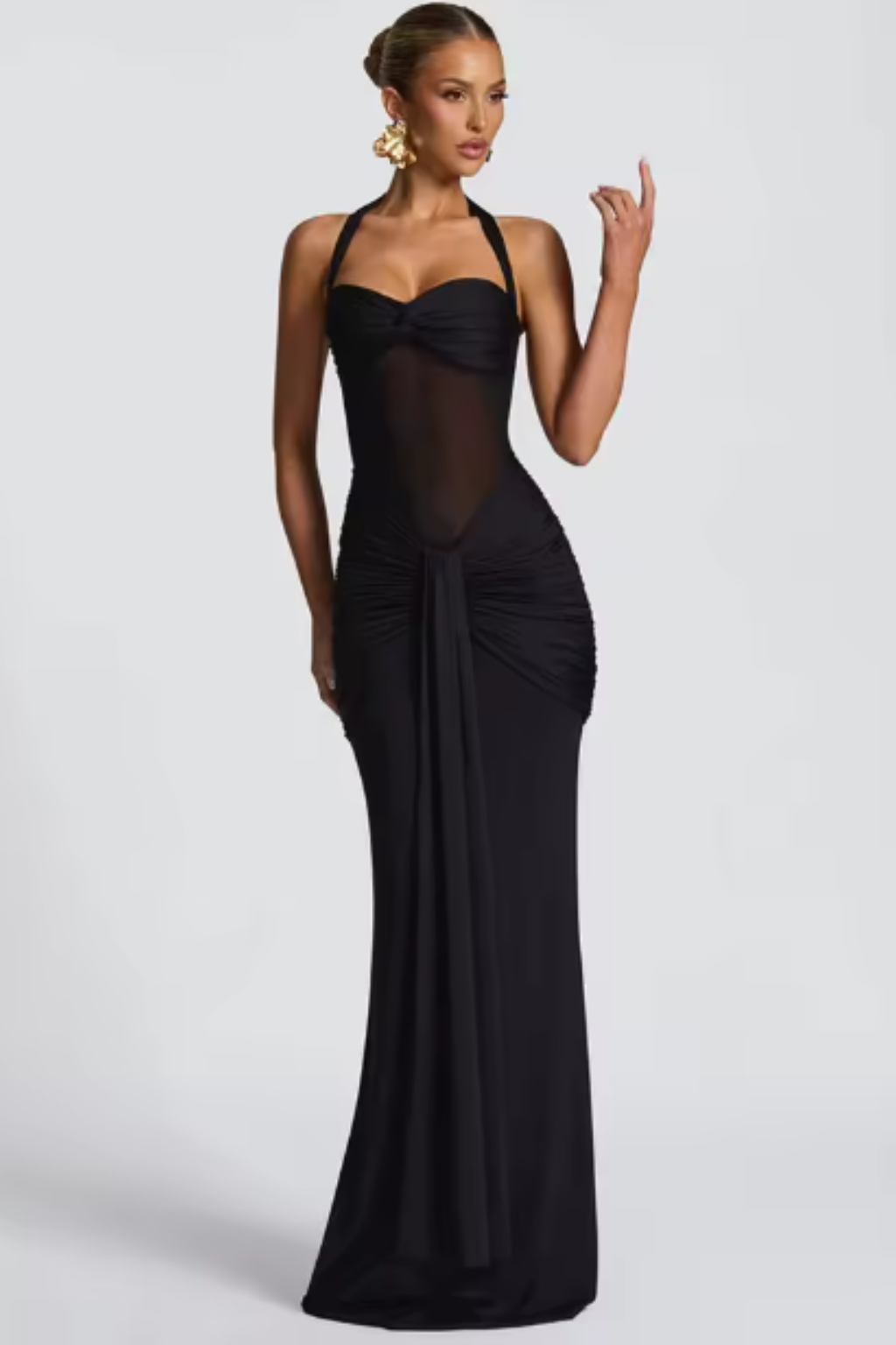 Celine | Women Halter Neck Ruched Wedding Guest Maxi Dress