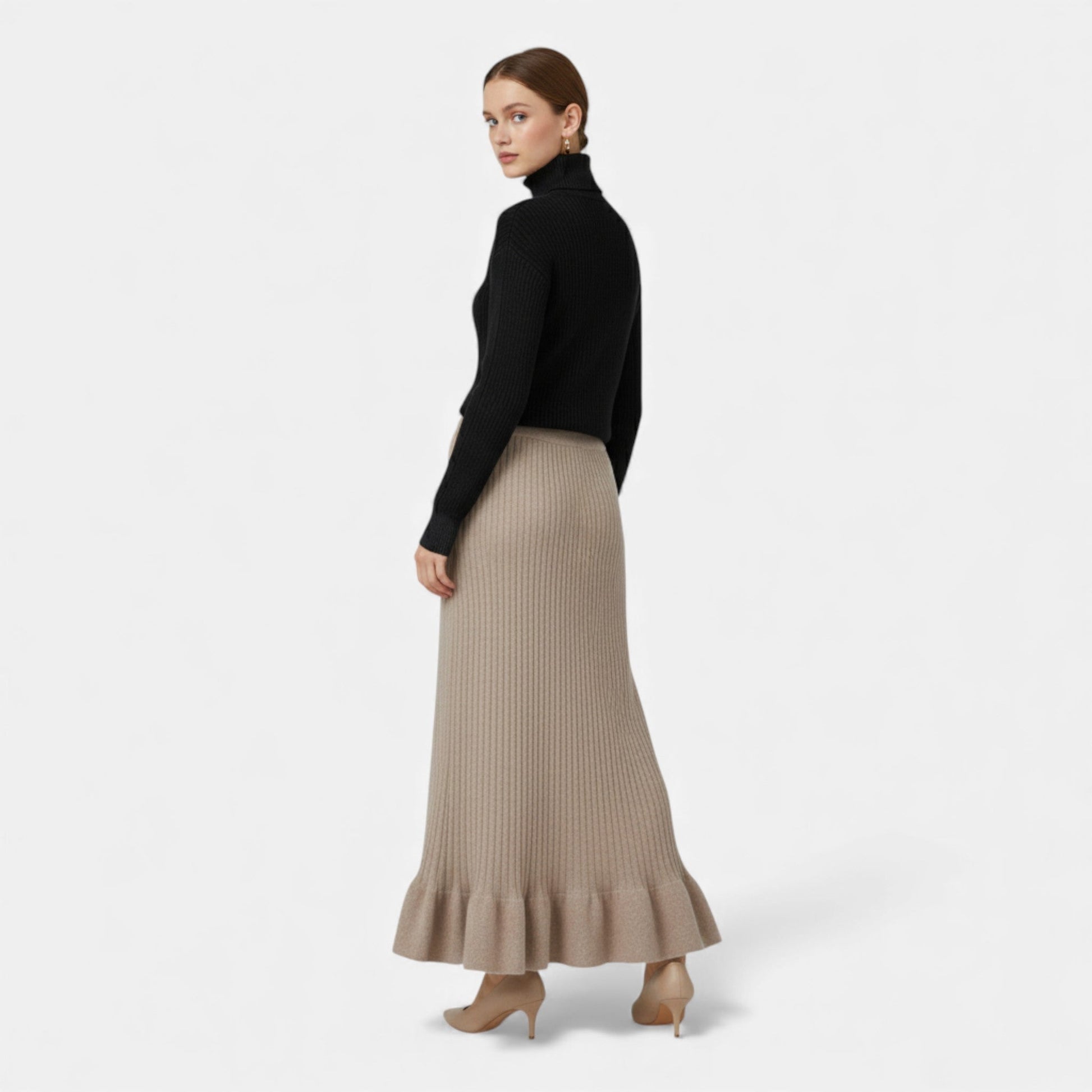 Women’s High-Waist Ribbed Knitted Skirt - Sofia Maris