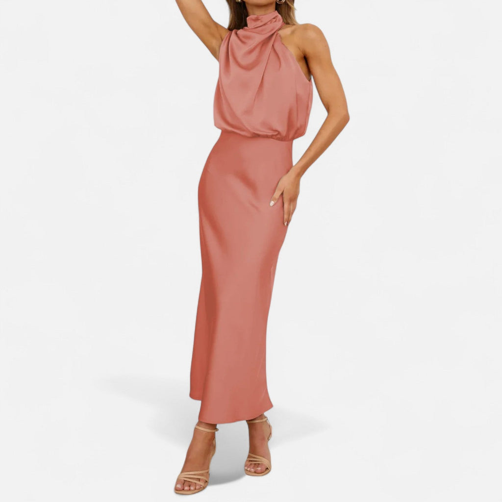 Sofia Maris Women’s Satin Sleeveless Long Dress – Fluid Drape, Timeless Elegance - Sofia Maris