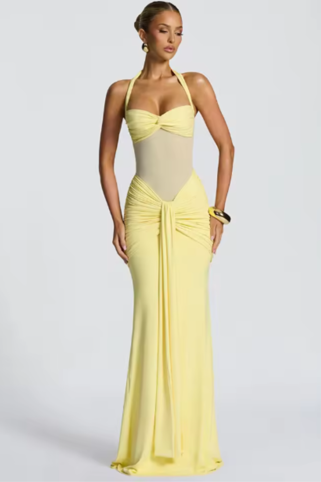 Celine | Women Halter Neck Ruched Wedding Guest Maxi Dress