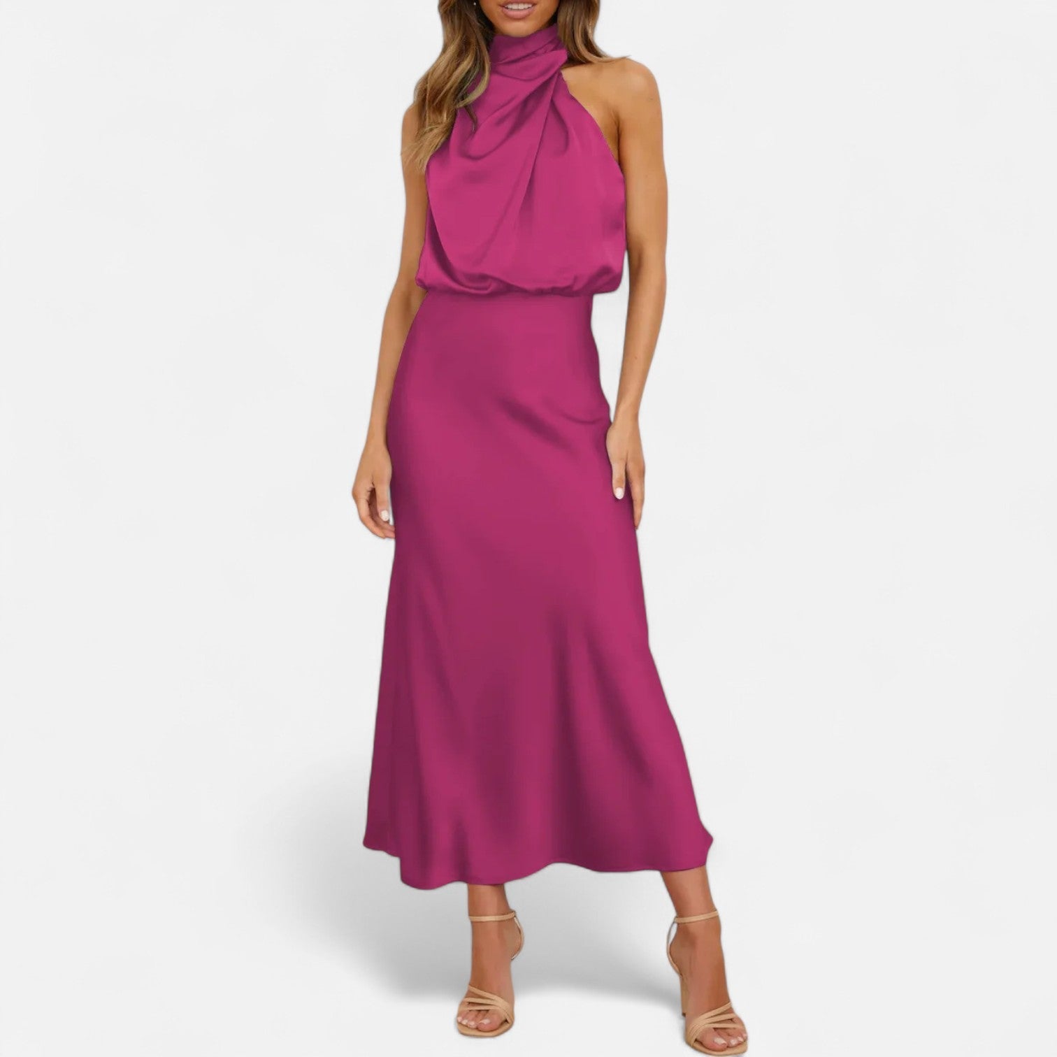 Sofia Maris Women’s Satin Sleeveless Long Dress – Fluid Drape, Timeless Elegance - Sofia Maris
