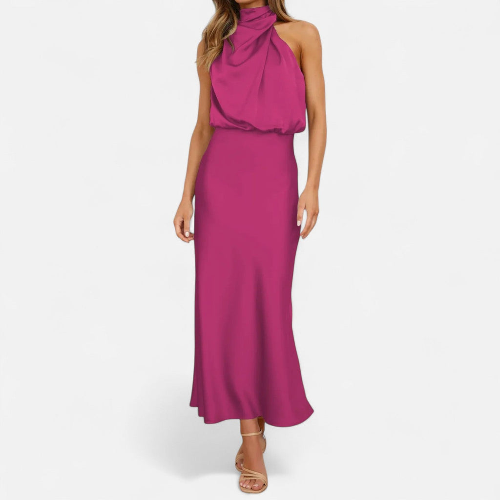 Sofia Maris Women’s Satin Sleeveless Long Dress – Fluid Drape, Timeless Elegance - Sofia Maris