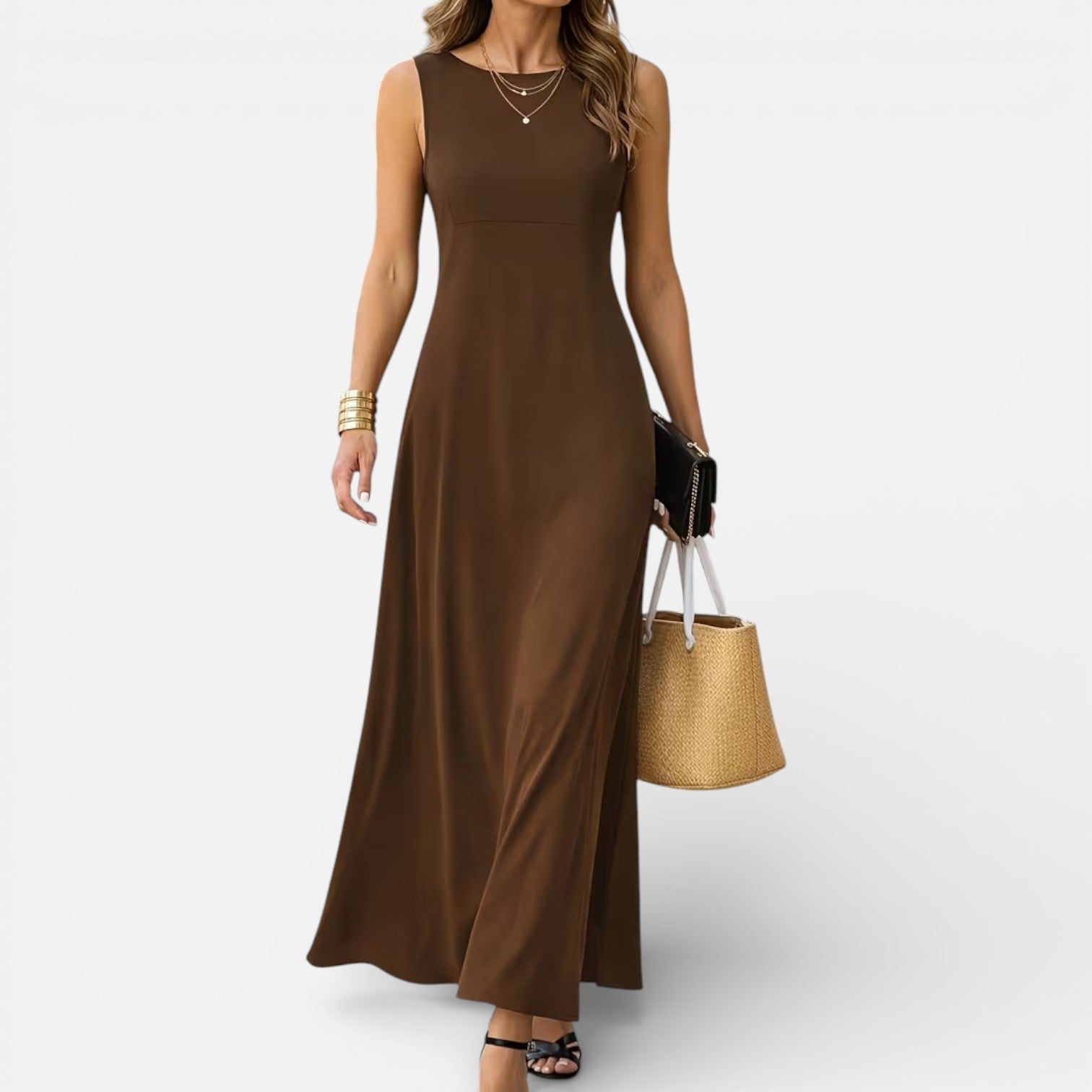 Women’s Maxi Dress Stretch Fabric Classic Sleeveless Long Fit