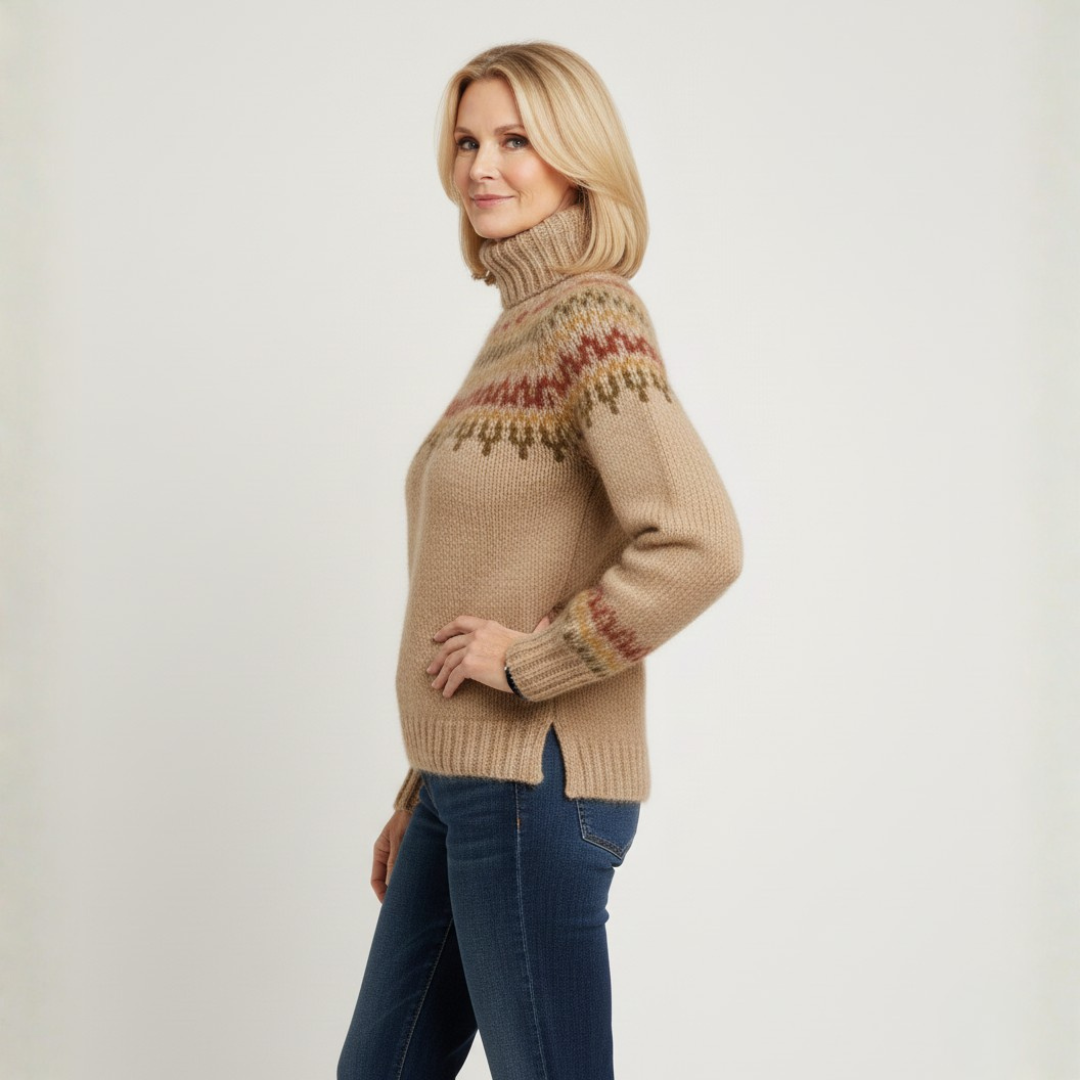 Women's Icelandic Wool Turtleneck Sweater Fair Isle Cosy Winter
