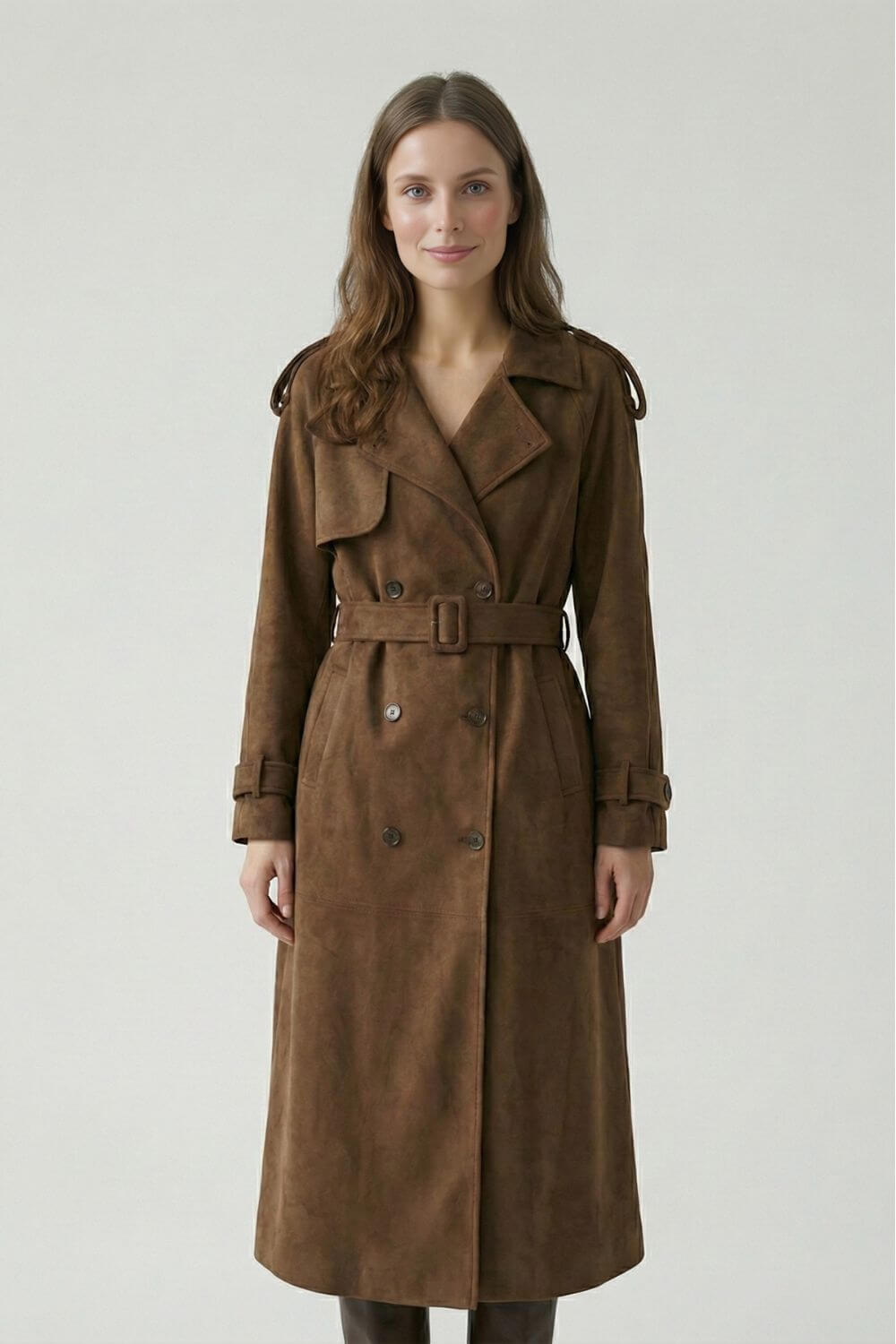 Sofia Maris | Women’s Long Faux Suede Trench Coat