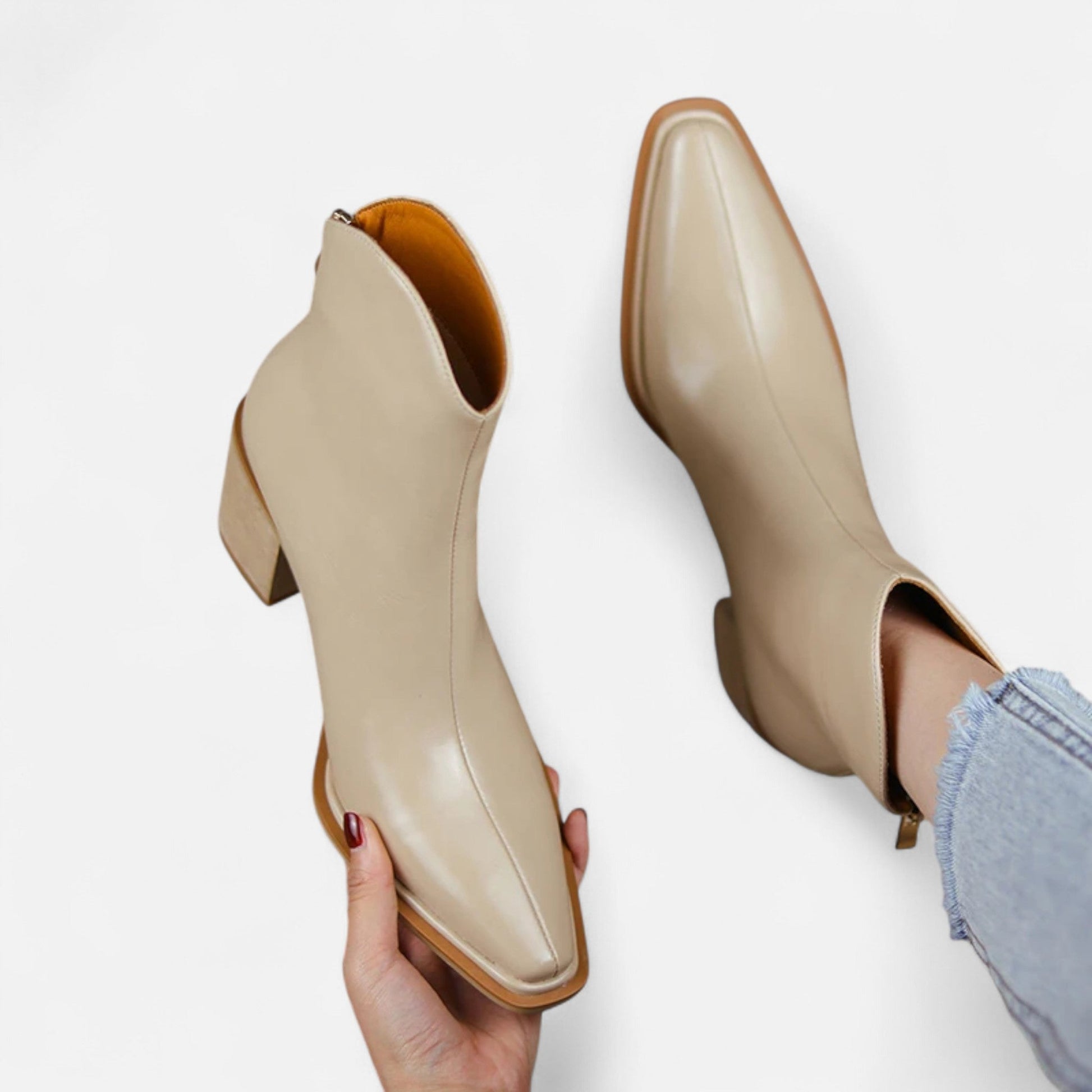 Women’s Pointed Toe PU Leather Heeled Boots - Sofia Maris