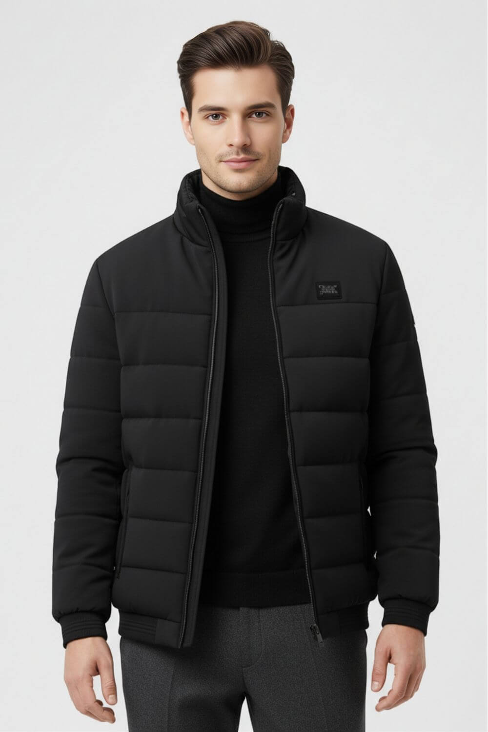 Men’s Stand-Collar Puffer Jacket with Fleece Lining