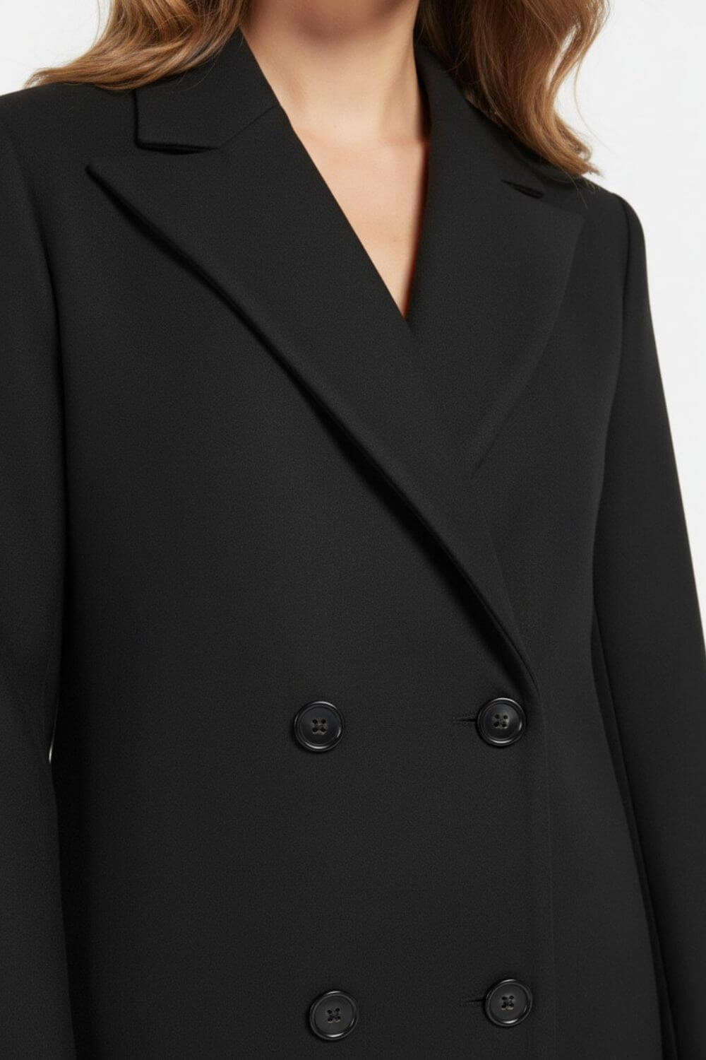 Sofia Maris Women’s Long Double-Breasted Coat – Timeless Black Sophistication - Sofia Maris