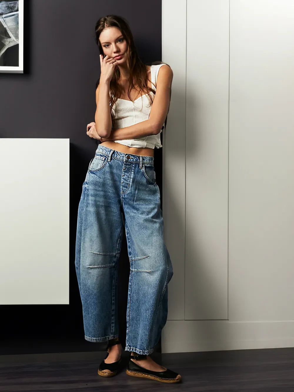 Women's Mid-Rise Wide Leg Jeans - Barrel Cut - Sofia Maris