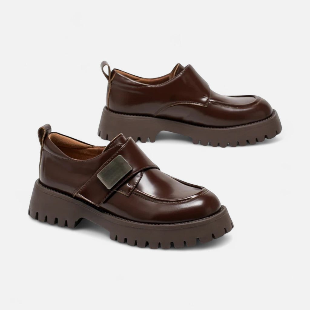 Sofia Maris Women’s Leather Derby Shoes – Round Toe Buckle Flats - Sofia Maris