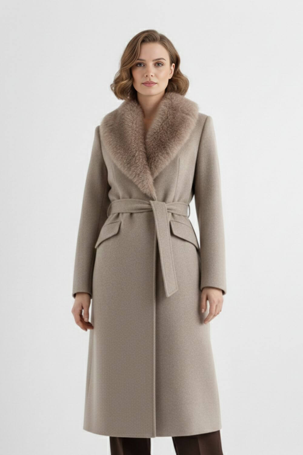 Sofia Maris | Women’s Long Coat with Faux Fur Collar