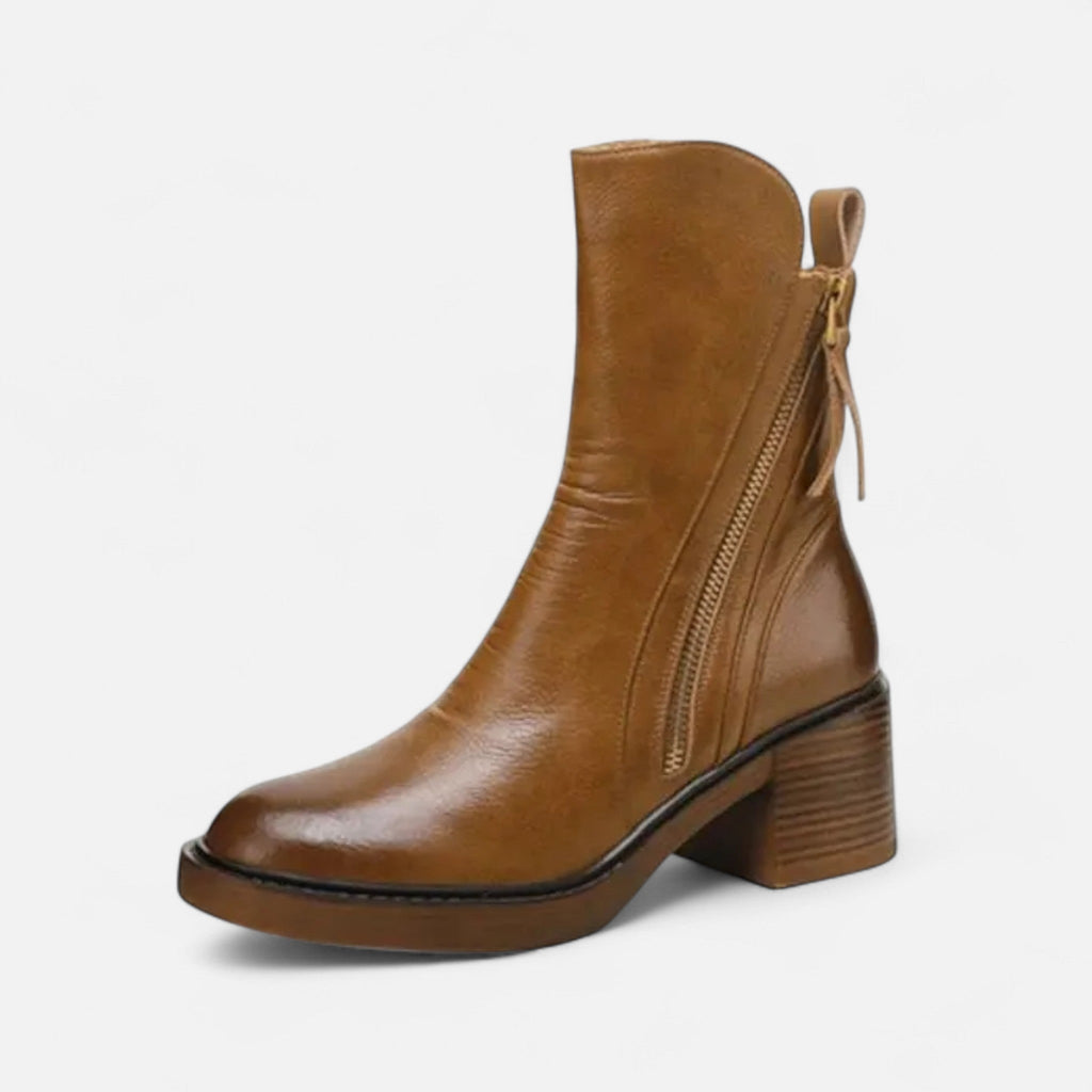 Women’s Roman Leather Flat Heel Boots - Sofia Maris