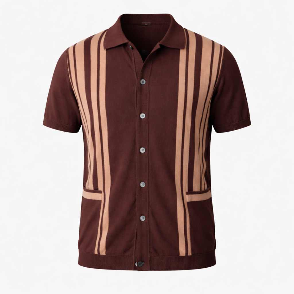 Men’s Retro Striped Knit Polo Shirt