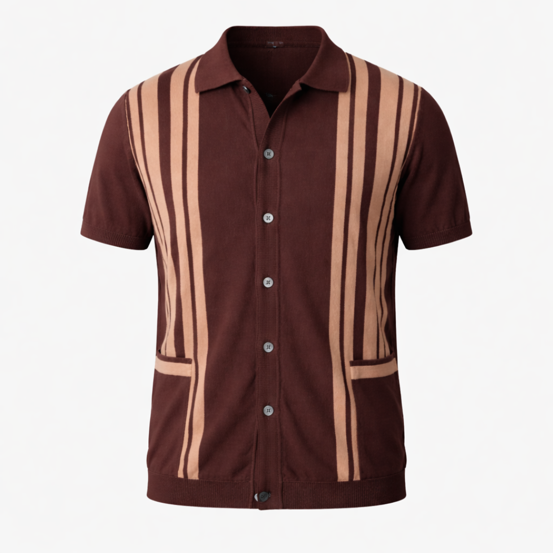 Men’s Retro Striped Knit Polo Shirt