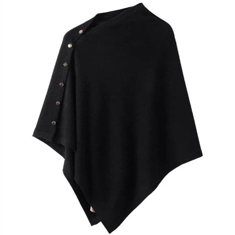 Women's Button Detail Poncho - Asymmetric Design with Draped Fit - Sofia Maris