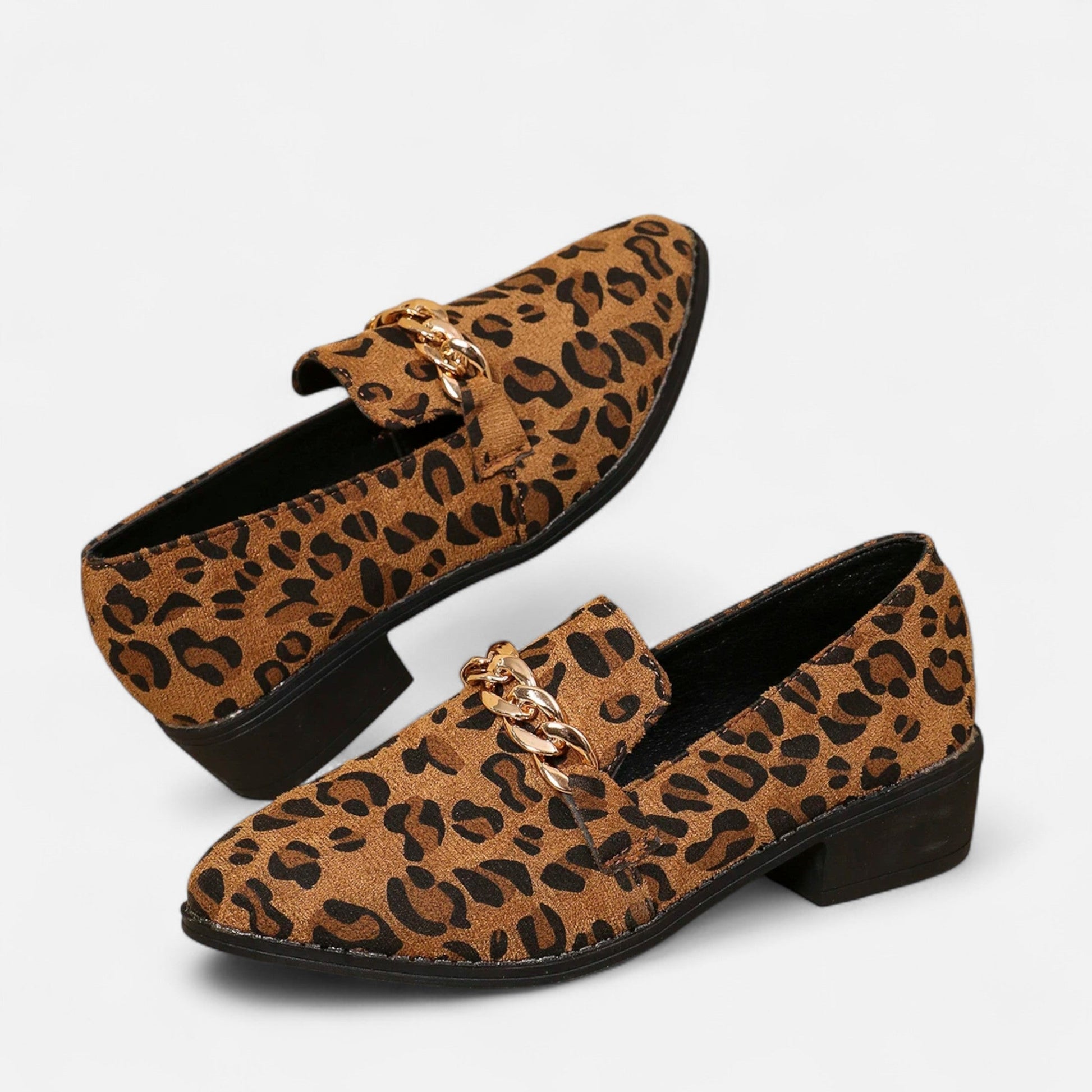 Sofia Maris Women’s Suede Loafers – Leopard Print Mid-Heel - Sofia Maris