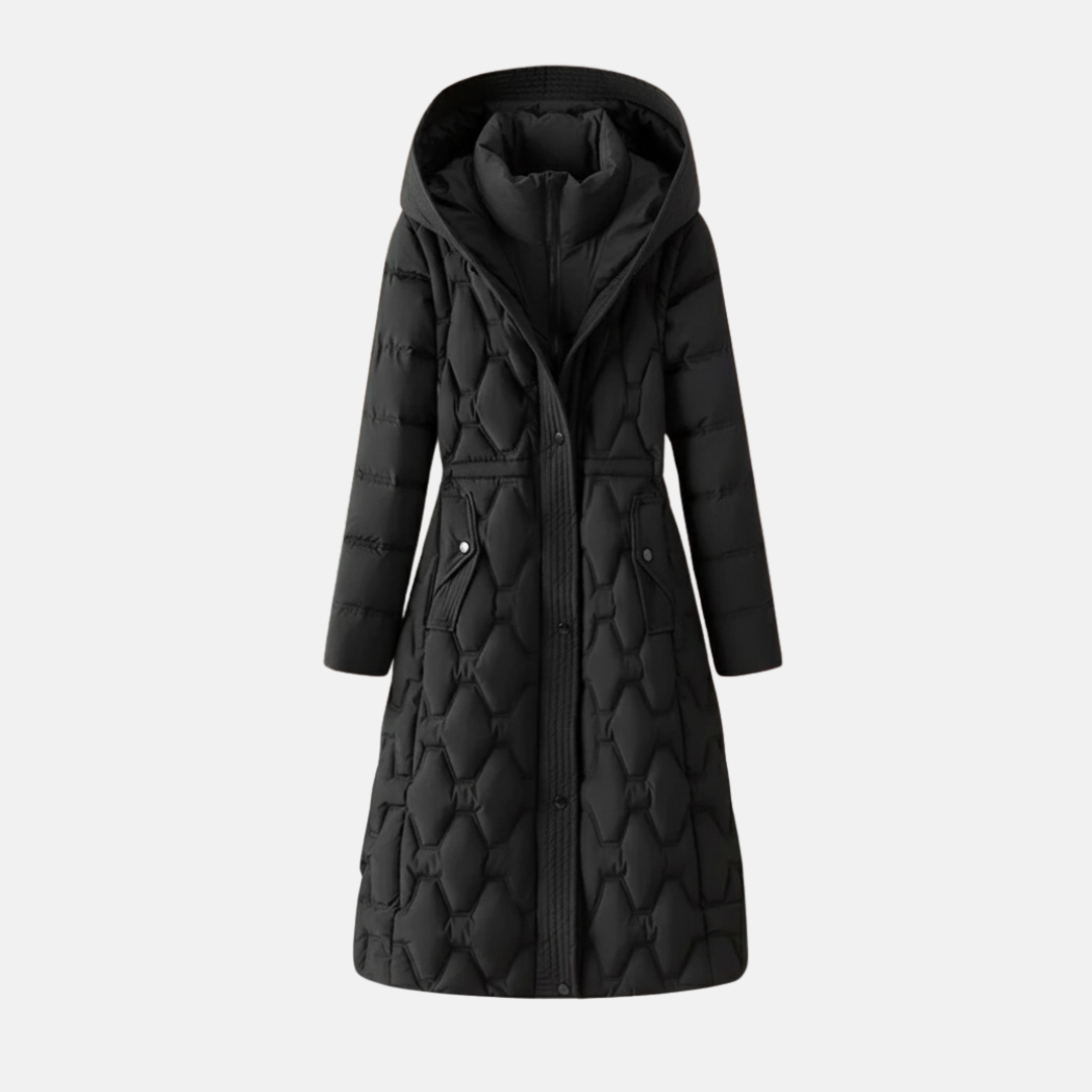 Isla Long Coat | Hooded Belted Snap Coat