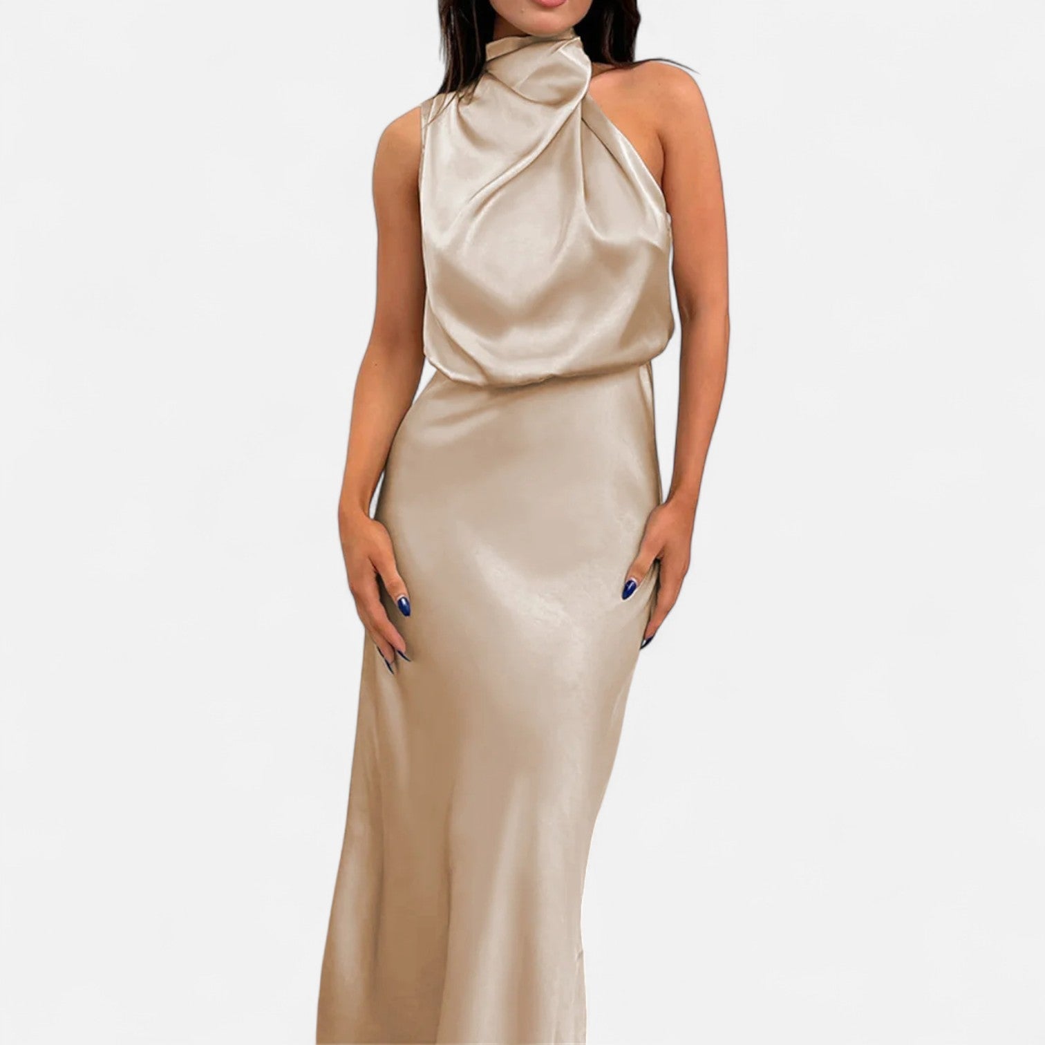 Sofia Maris Women’s Satin Sleeveless Long Dress – Fluid Drape, Timeless Elegance - Sofia Maris