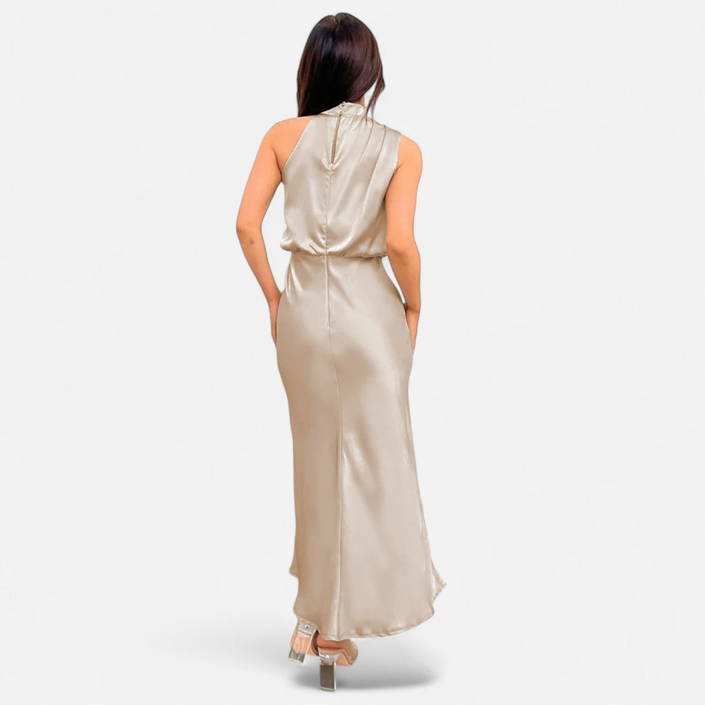 Sofia Maris Women’s Satin Sleeveless Long Dress – Fluid Drape, Timeless Elegance - Sofia Maris