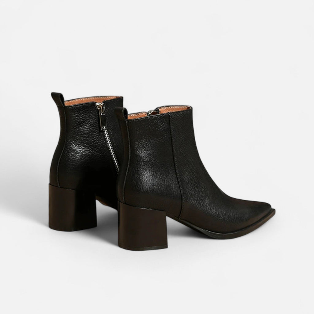 Women’s Genuine Leather Chelsea Boots – Pointed Toe Square Heel - Sofia Maris