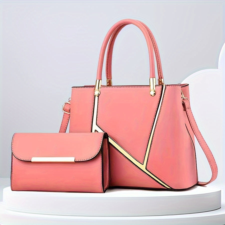 Women's 2-Piece Handbag Set - Stylish Top-Handle & Clutch