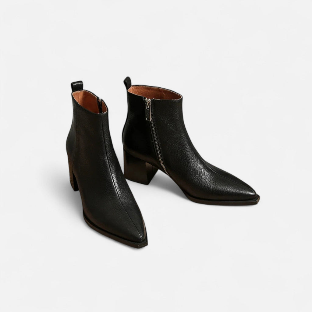 Women’s Genuine Leather Chelsea Boots – Pointed Toe Square Heel - Sofia Maris