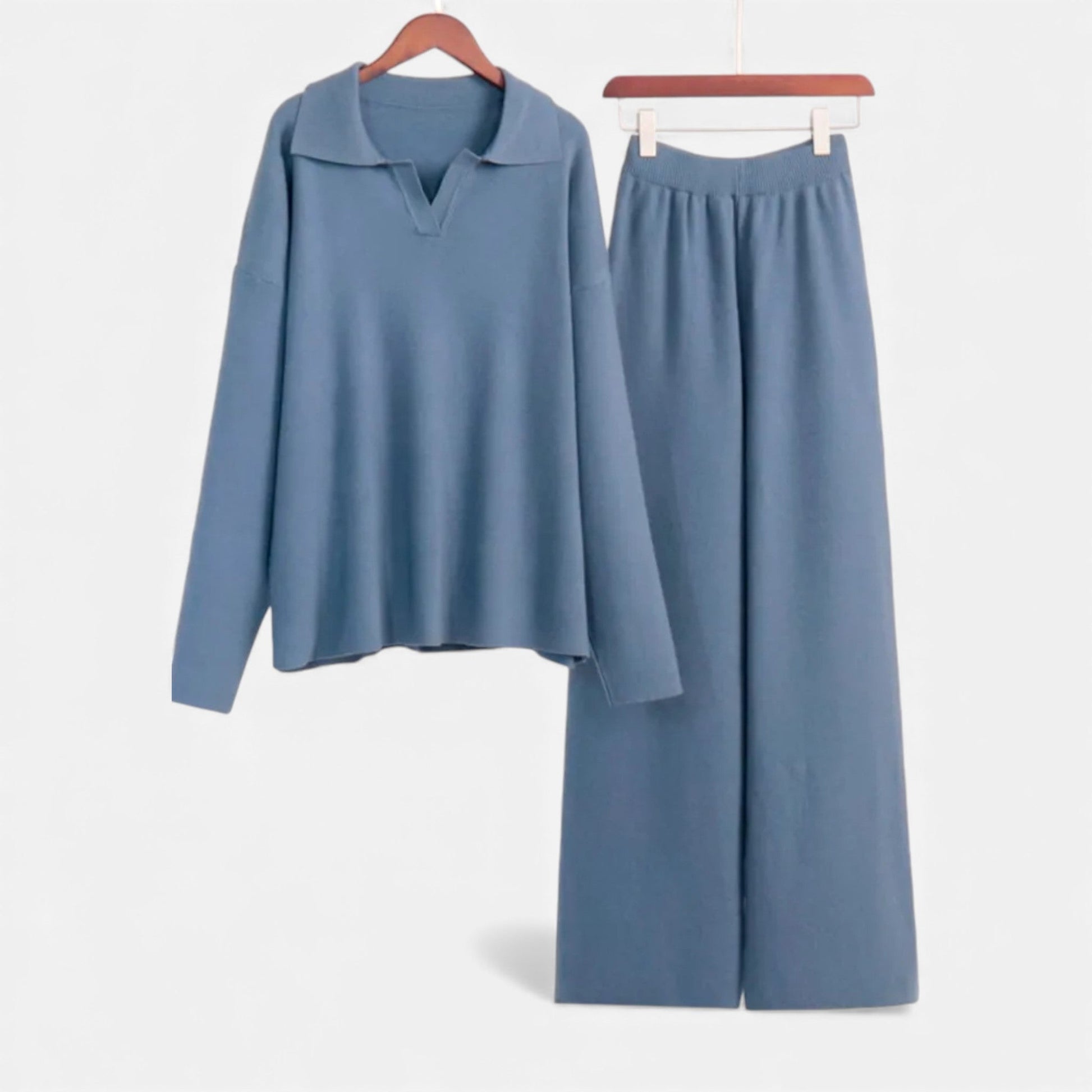 Women’s Cashmere-Feel Polo Lounge Set with Elegant Knit Detail - Sofia Maris