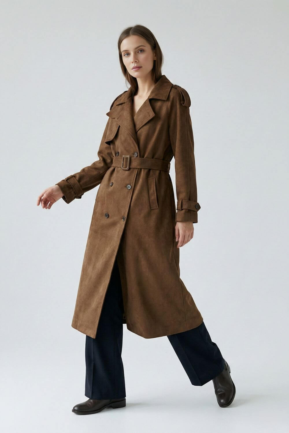Sofia Maris | Women’s Long Faux Suede Trench Coat