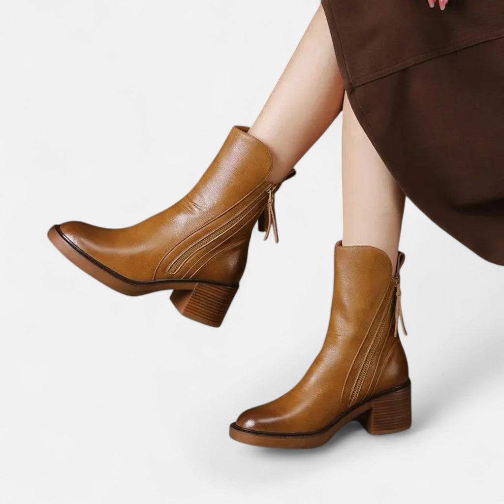 Women’s Roman Leather Flat Heel Boots - Sofia Maris
