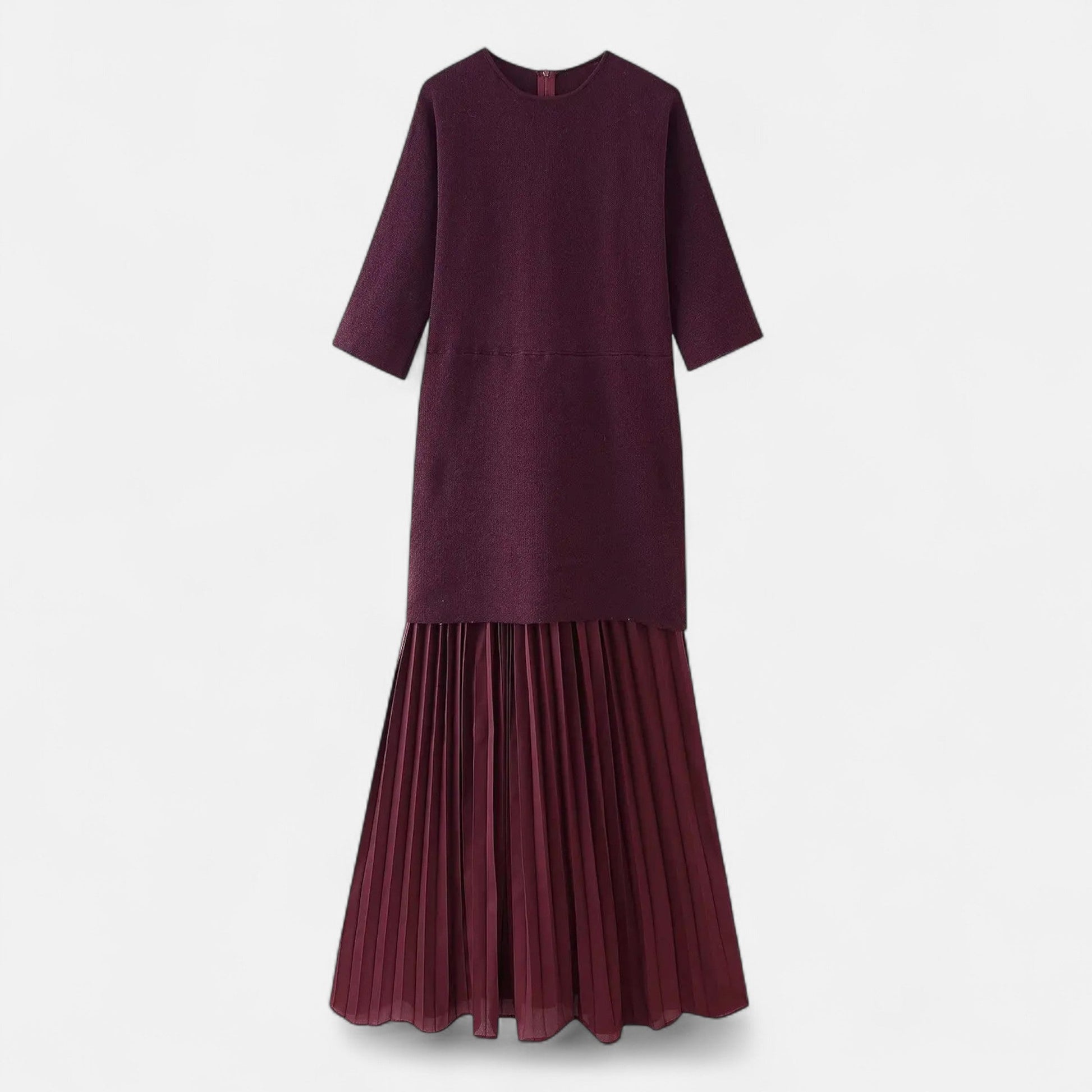 Sofia Maris | Women’s Vintage Pleated Dress – Half Sleeve Autumn Elegance