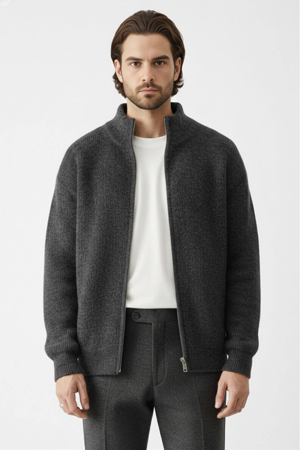 Men’s Zip Knit Jumper in Wool Blend