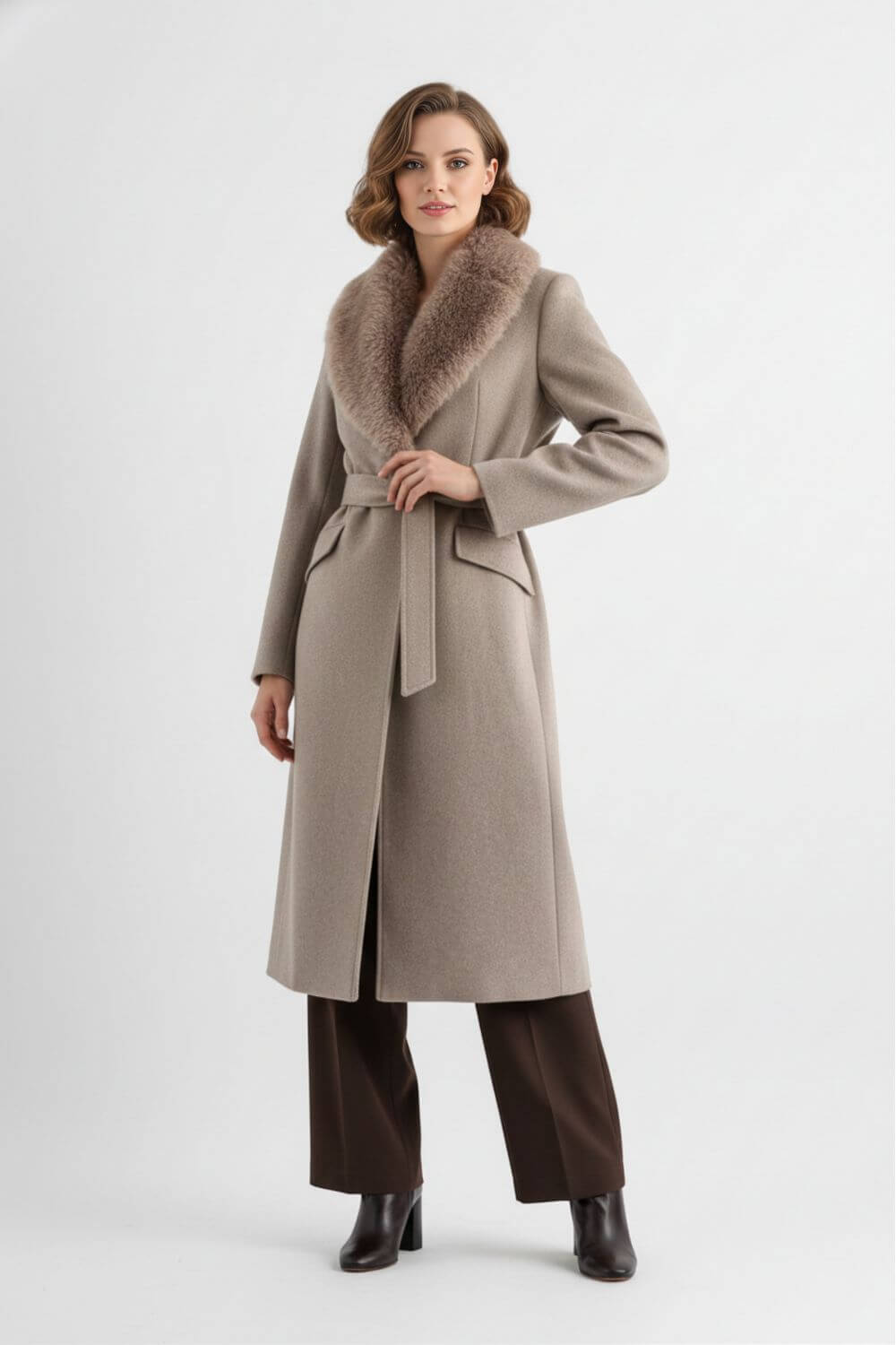 Sofia Maris | Women’s Long Coat with Faux Fur Collar