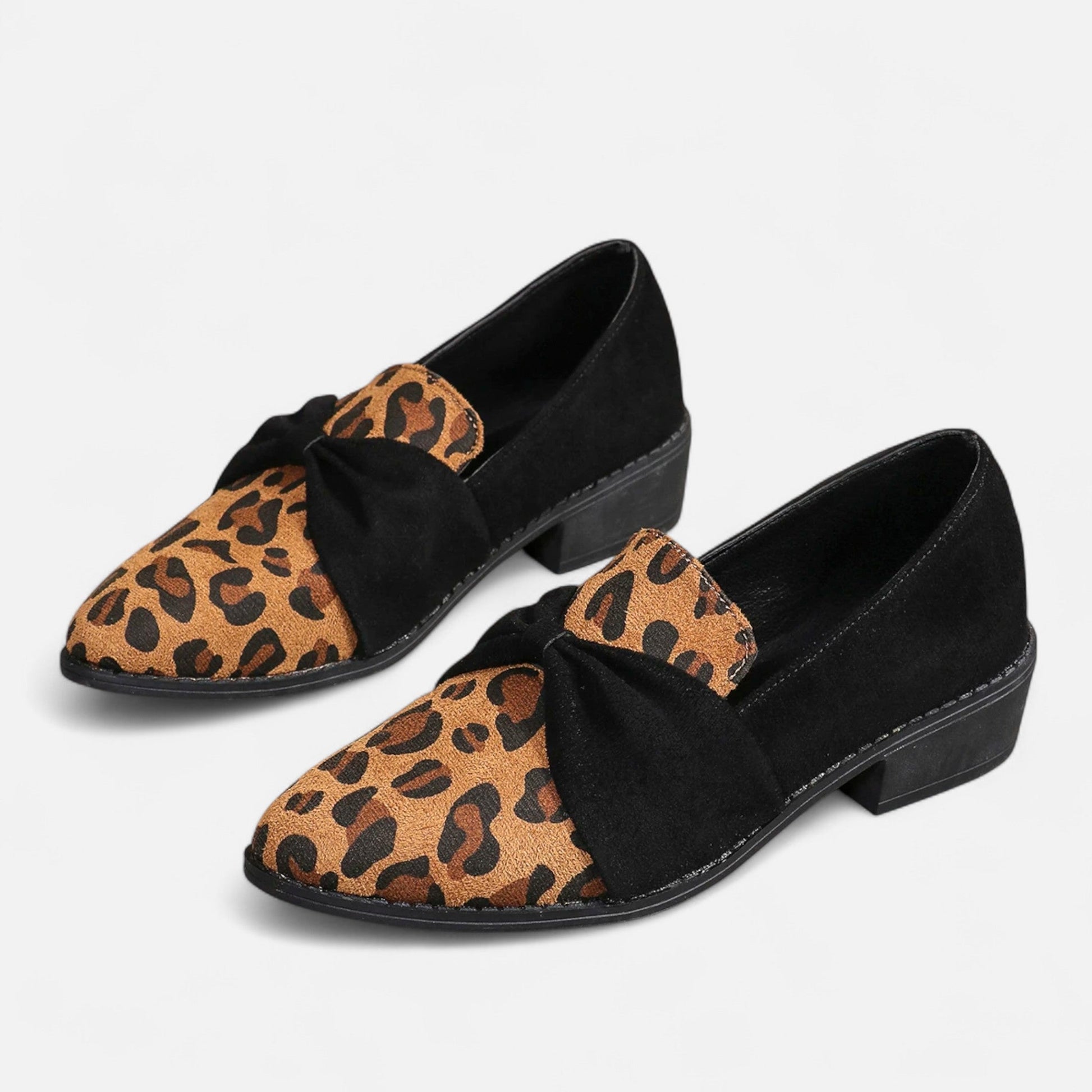 Sofia Maris Women’s Suede Loafers – Leopard Print Mid-Heel - Sofia Maris