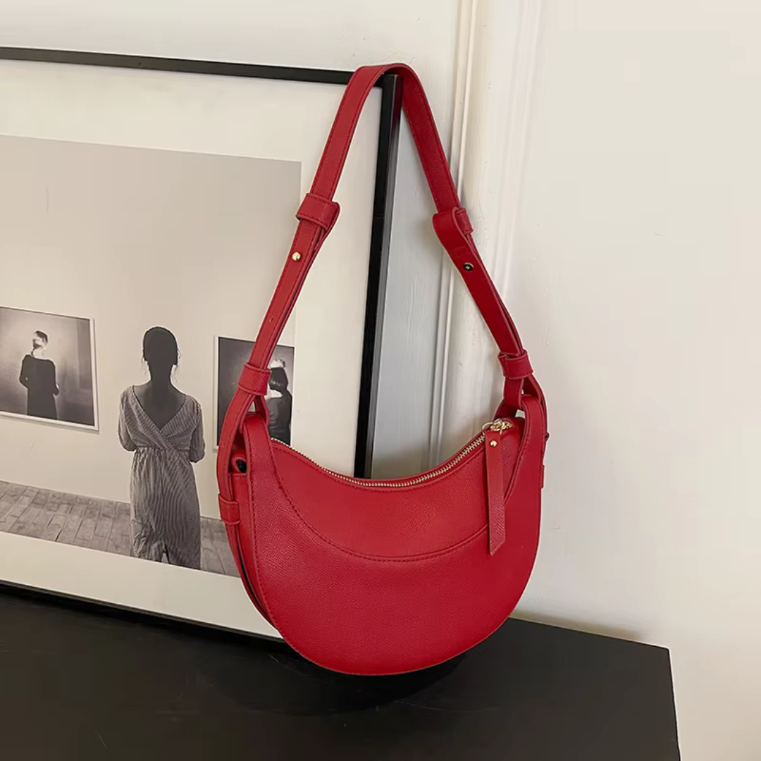 Women's Crescent Shoulder Bag with Zip Pocket and Adjustable Strap - Sofia Maris