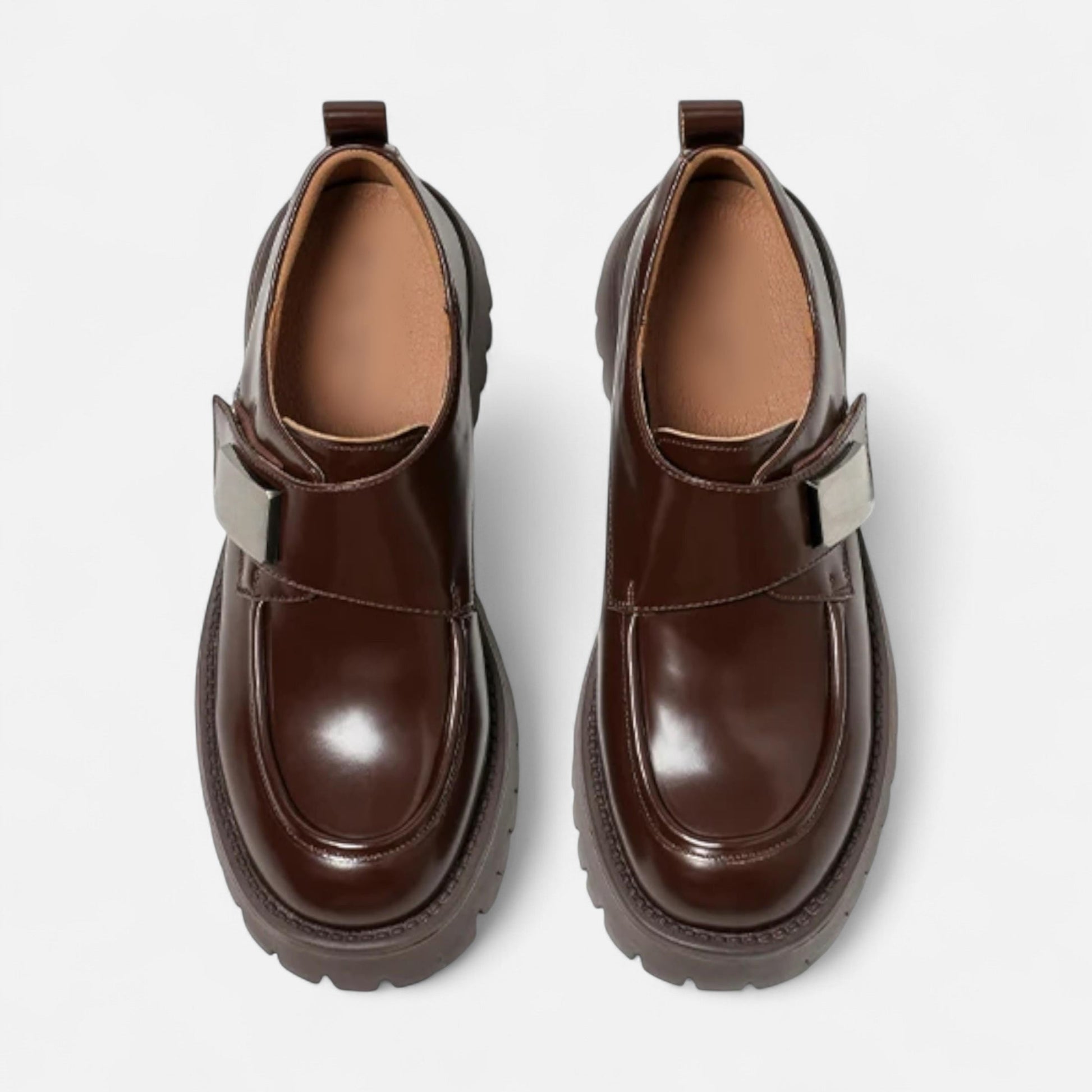 Sofia Maris Women’s Leather Derby Shoes – Round Toe Buckle Flats - Sofia Maris