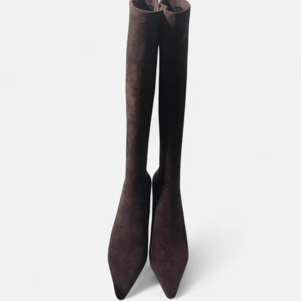 The Sofia Women’s Suede Thigh-High Heeled Boots - Sofia Maris