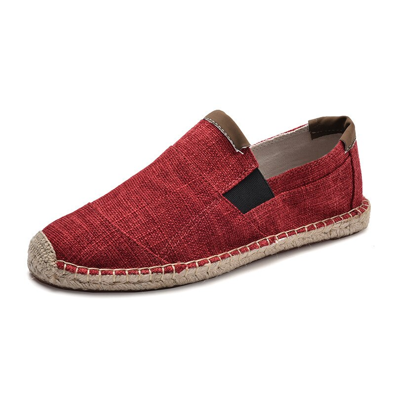 Men’s Lightweight Canvas Slip On Espadrilles with Woven Jute Sole and Elastic Side Panels