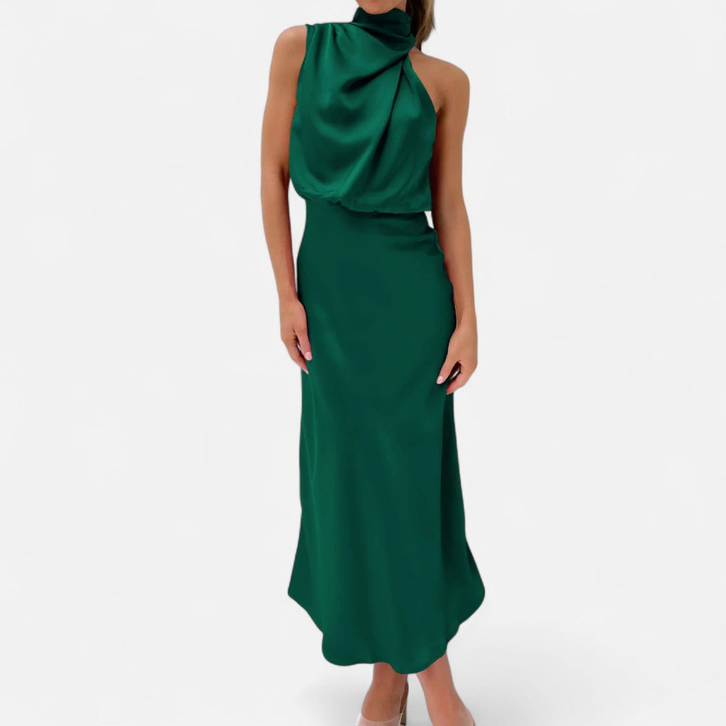 Sofia Maris Women’s Satin Sleeveless Long Dress – Fluid Drape, Timeless Elegance - Sofia Maris