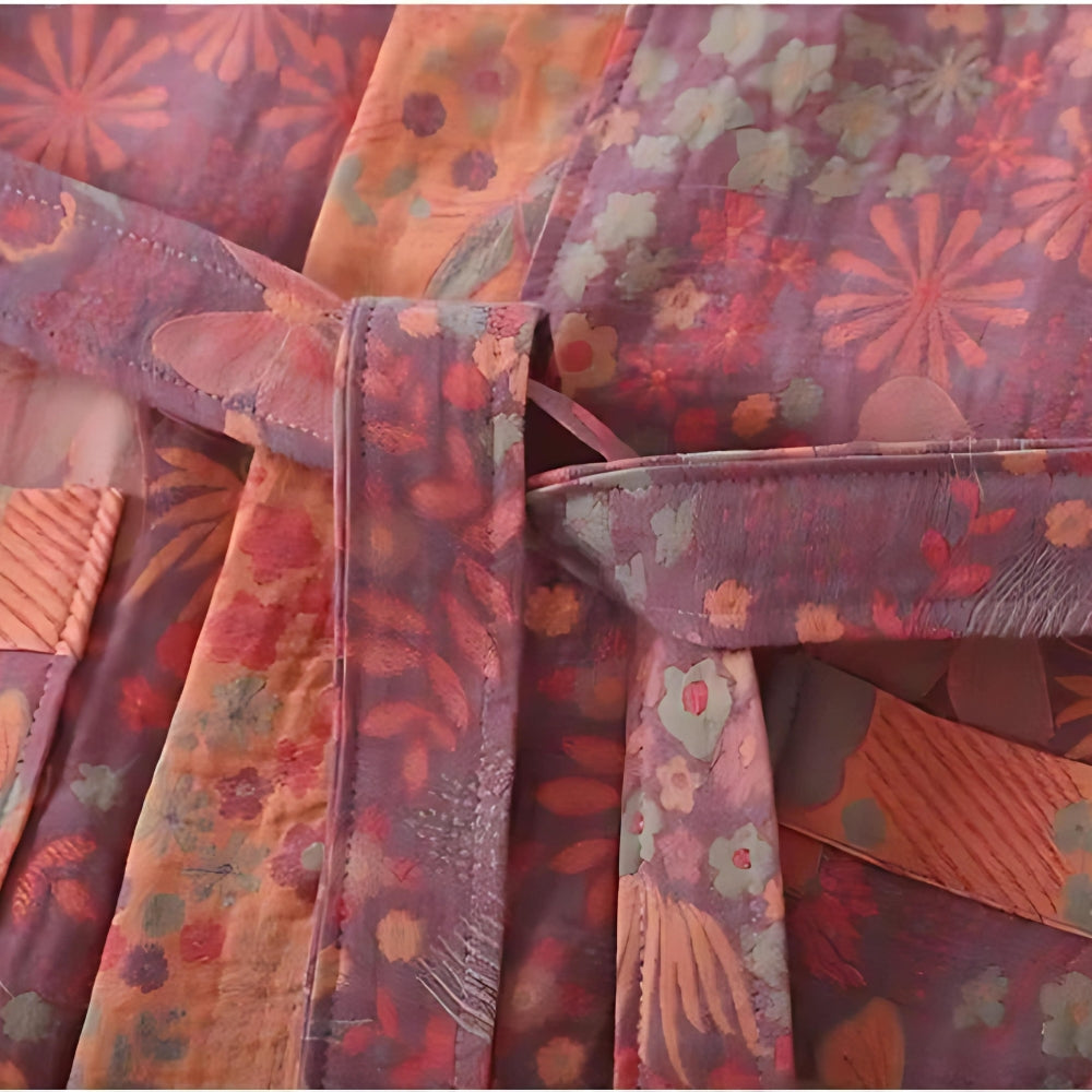 Women's Floral Kimono Style Bath Robe with Belt and Pockets - Sofia Maris