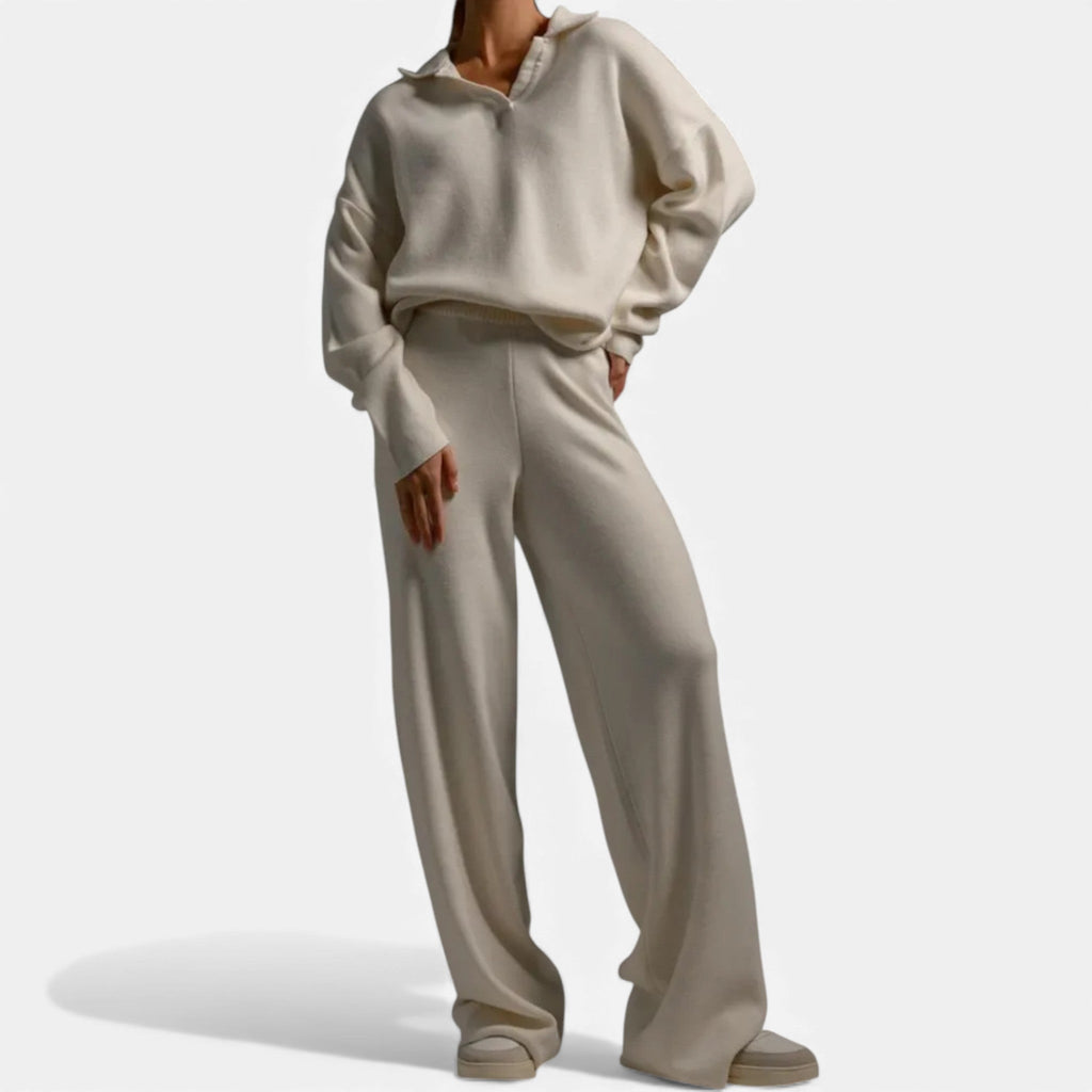 Women’s Cashmere-Feel Polo Lounge Set with Elegant Knit Detail - Sofia Maris