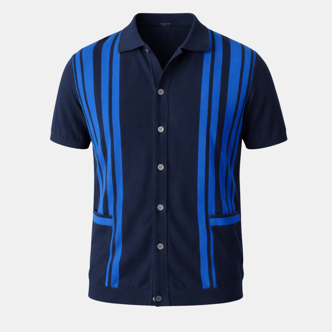 Men’s Retro Striped Knit Polo Shirt