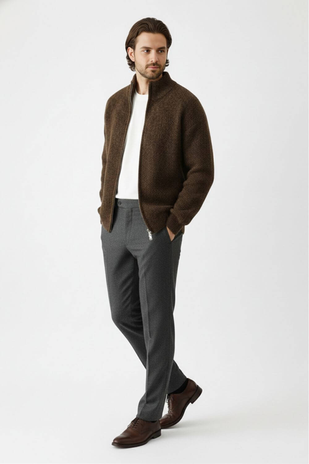 Men’s Zip Knit Jumper in Wool Blend