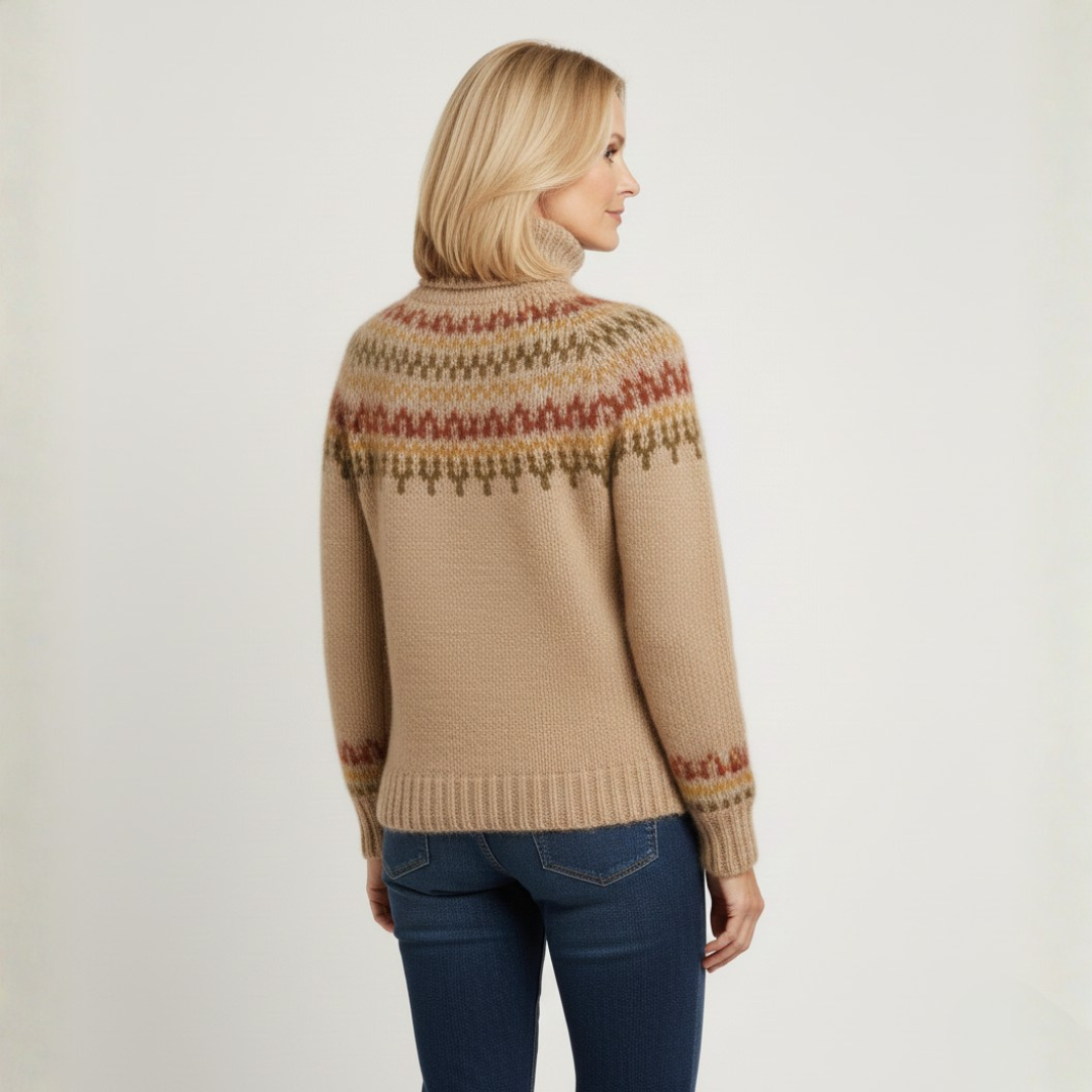 Women's Icelandic Wool Turtleneck Sweater Fair Isle Cosy Winter