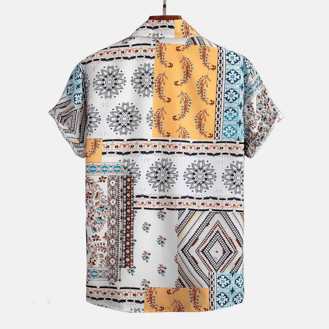 Men’s Short Sleeve Printed Shirt and Drawstring Shorts Two-Piece Set