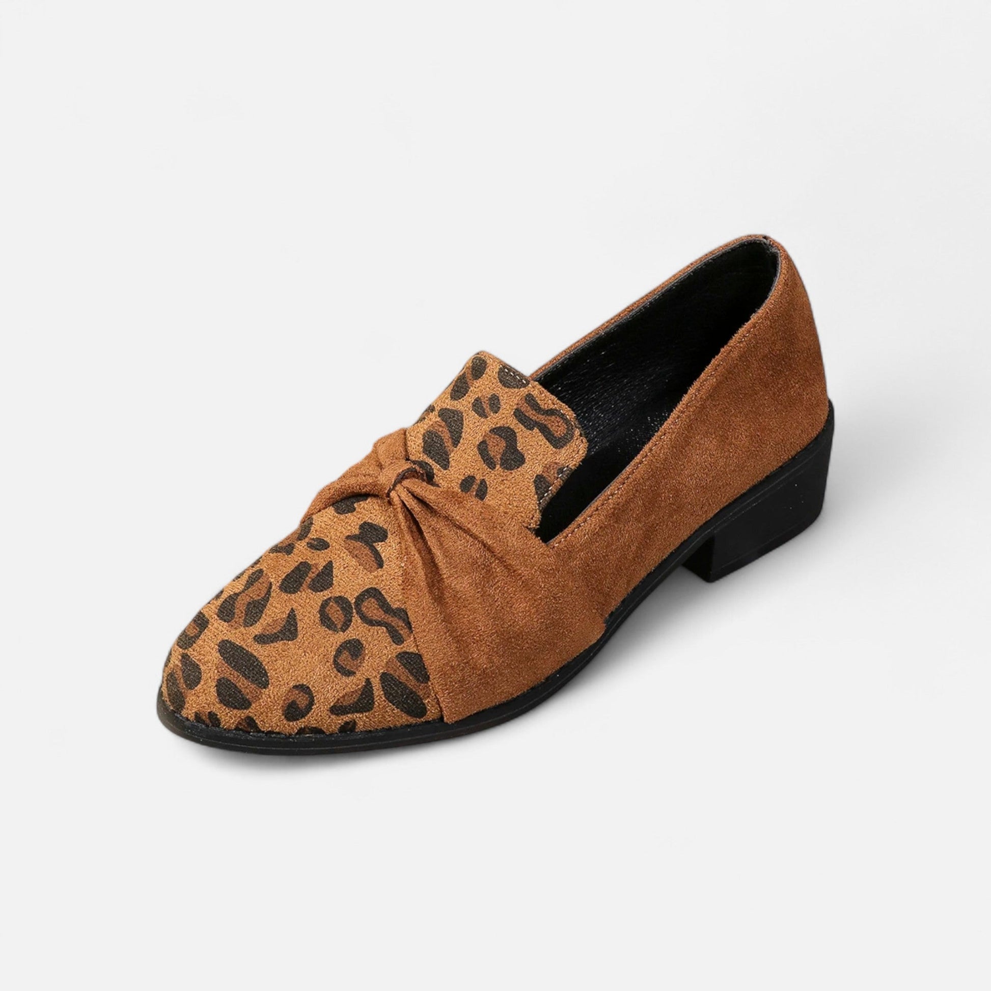 Sofia Maris Women’s Suede Loafers – Leopard Print Mid-Heel - Sofia Maris