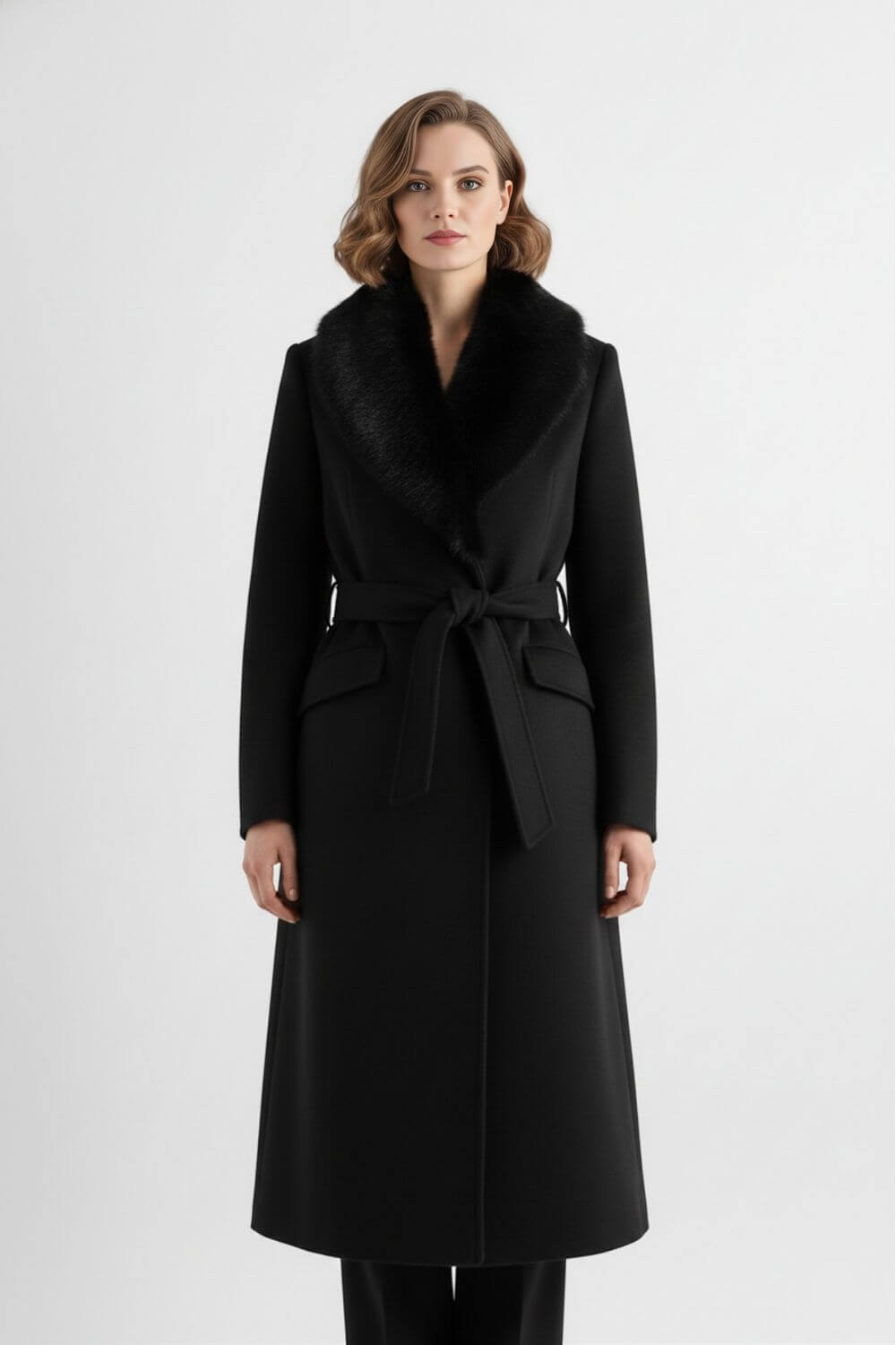 Sofia Maris | Women’s Long Coat with Faux Fur Collar
