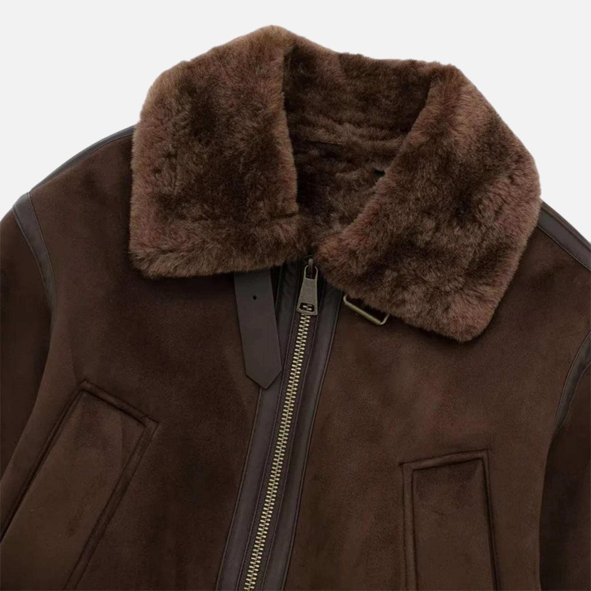 Women’s Brown Bomber Jacket, Luxe Faux Fur Trim